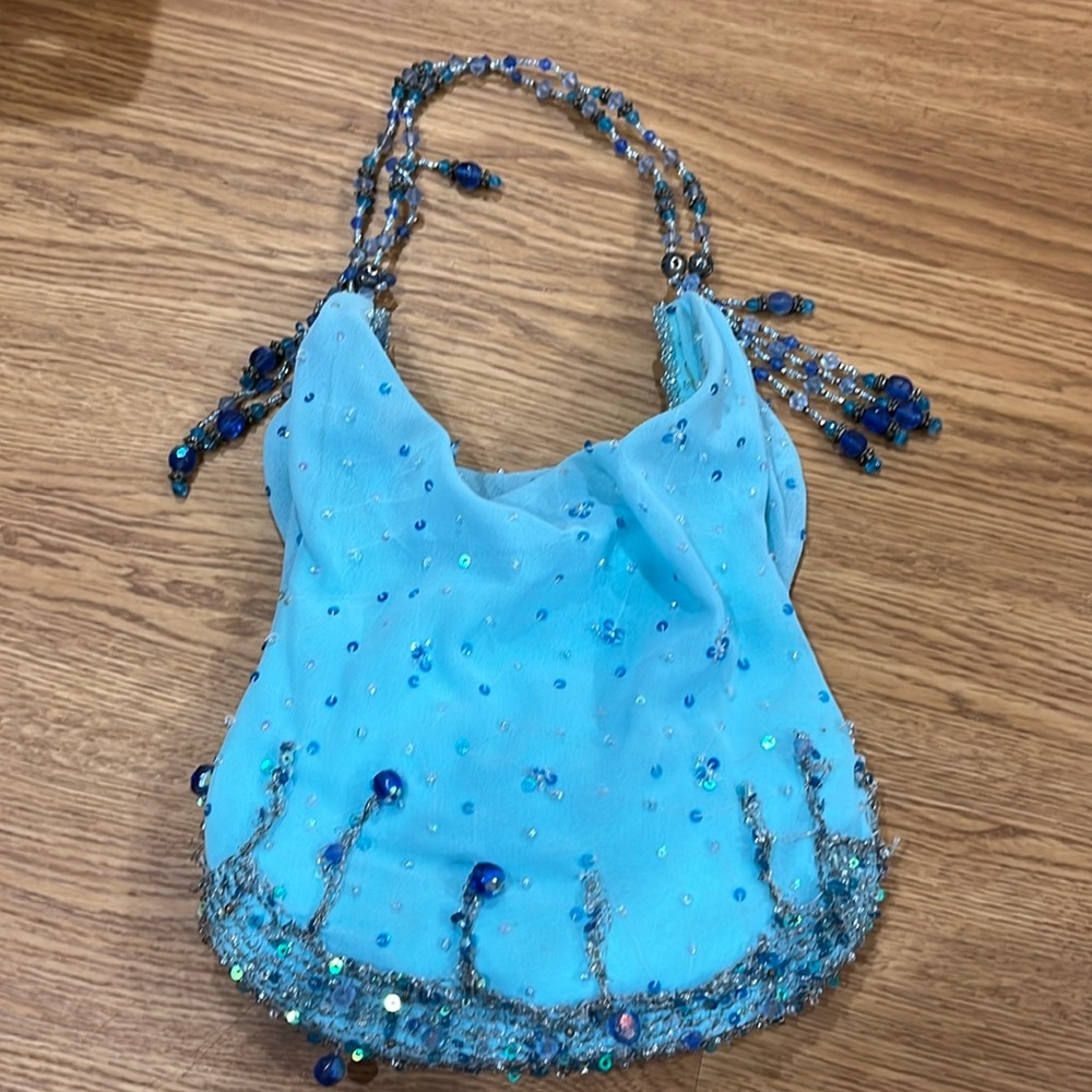 Blue beaded evening bag